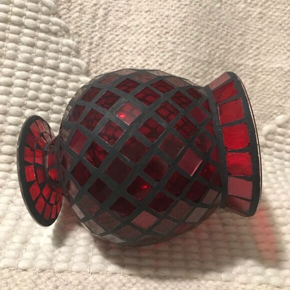 Vintage Estate Gorgeous 7” Crimson Red Mosaic Candle/ Flower Vase - Picture 3 of 13